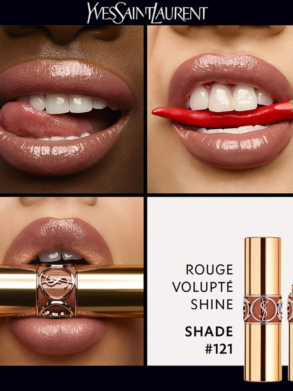 Yves Saint Laurent-  Rouge Volupté Shine Lipstick — “121” Beige Satin NWT
